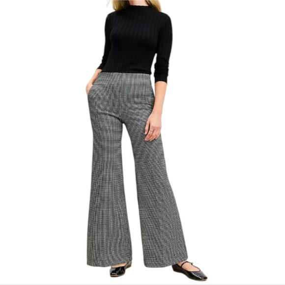 Loft Women's Gray Houndstooth Plaid Wool Wide Leg Pants Size 12 New - Picture 1 of 10